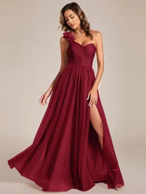 Janey burgundy tulle one shoulder dress with split s6 Express NZ wide