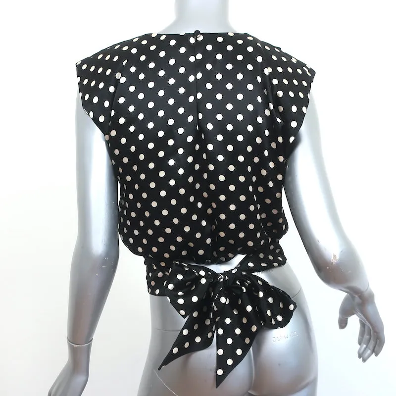 Johanna Ortiz Years of Glory Polka Dot Crop Top Black Size 2 Tie-Back Blouse