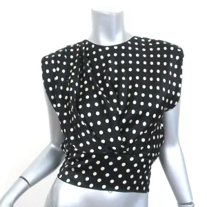 Johanna Ortiz Years of Glory Polka Dot Crop Top Black Size 2 Tie-Back Blouse