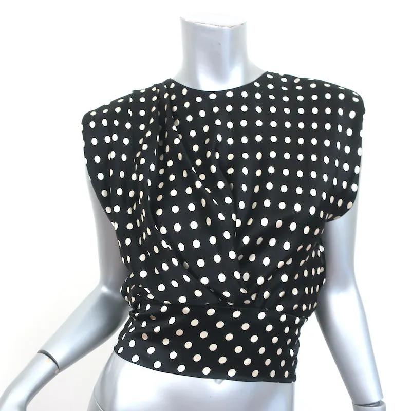 Johanna Ortiz Years of Glory Polka Dot Crop Top Black Size 2 Tie-Back Blouse