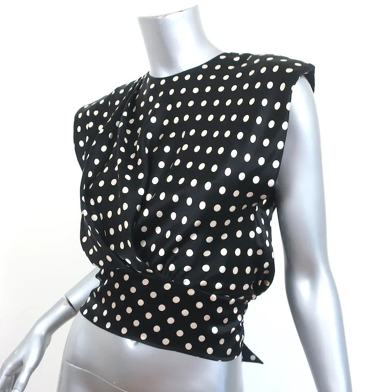 Johanna Ortiz Years of Glory Polka Dot Crop Top Black Size 2 Tie-Back Blouse