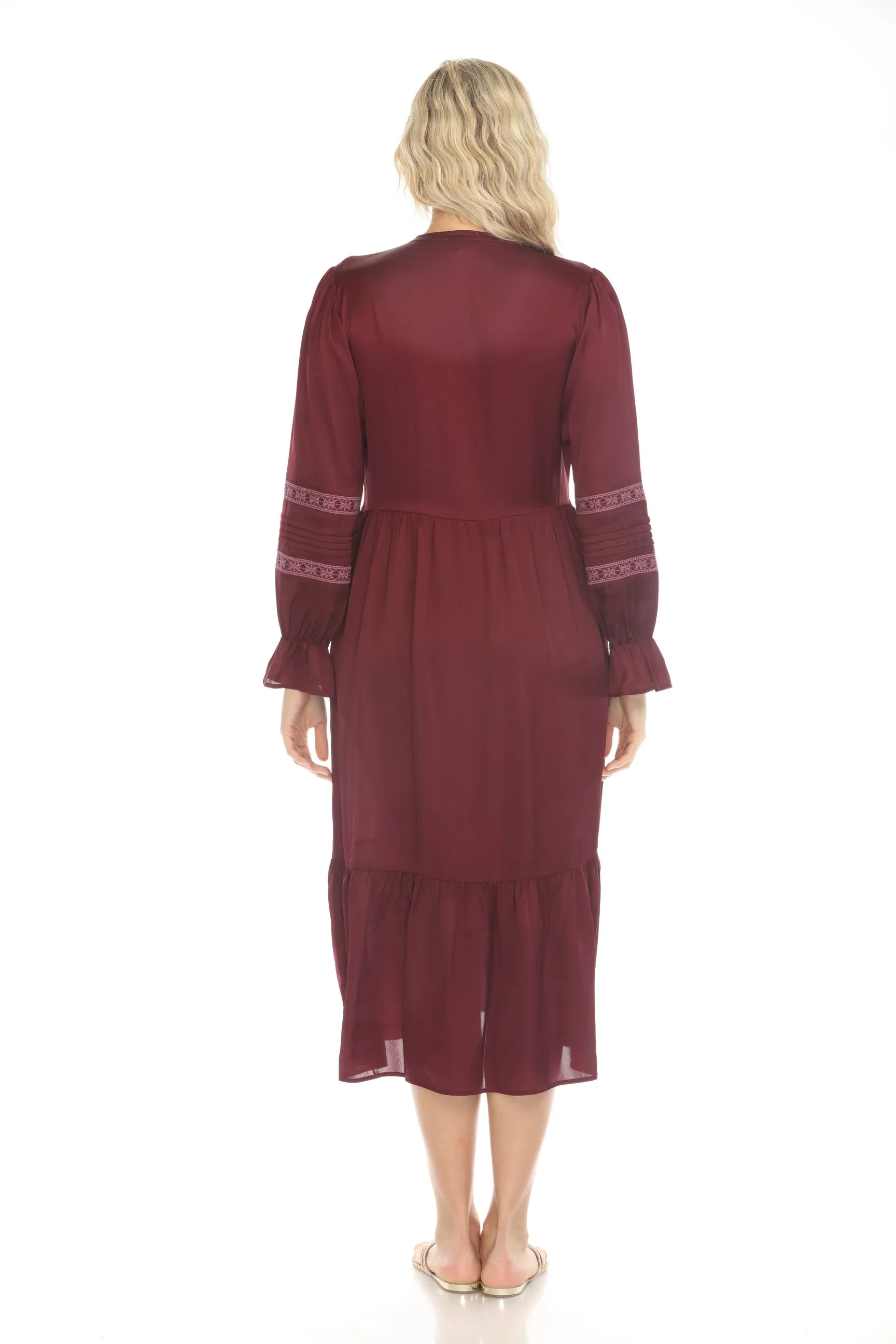 Johnny Was Calme Pleated Henley Midi Dress O31123