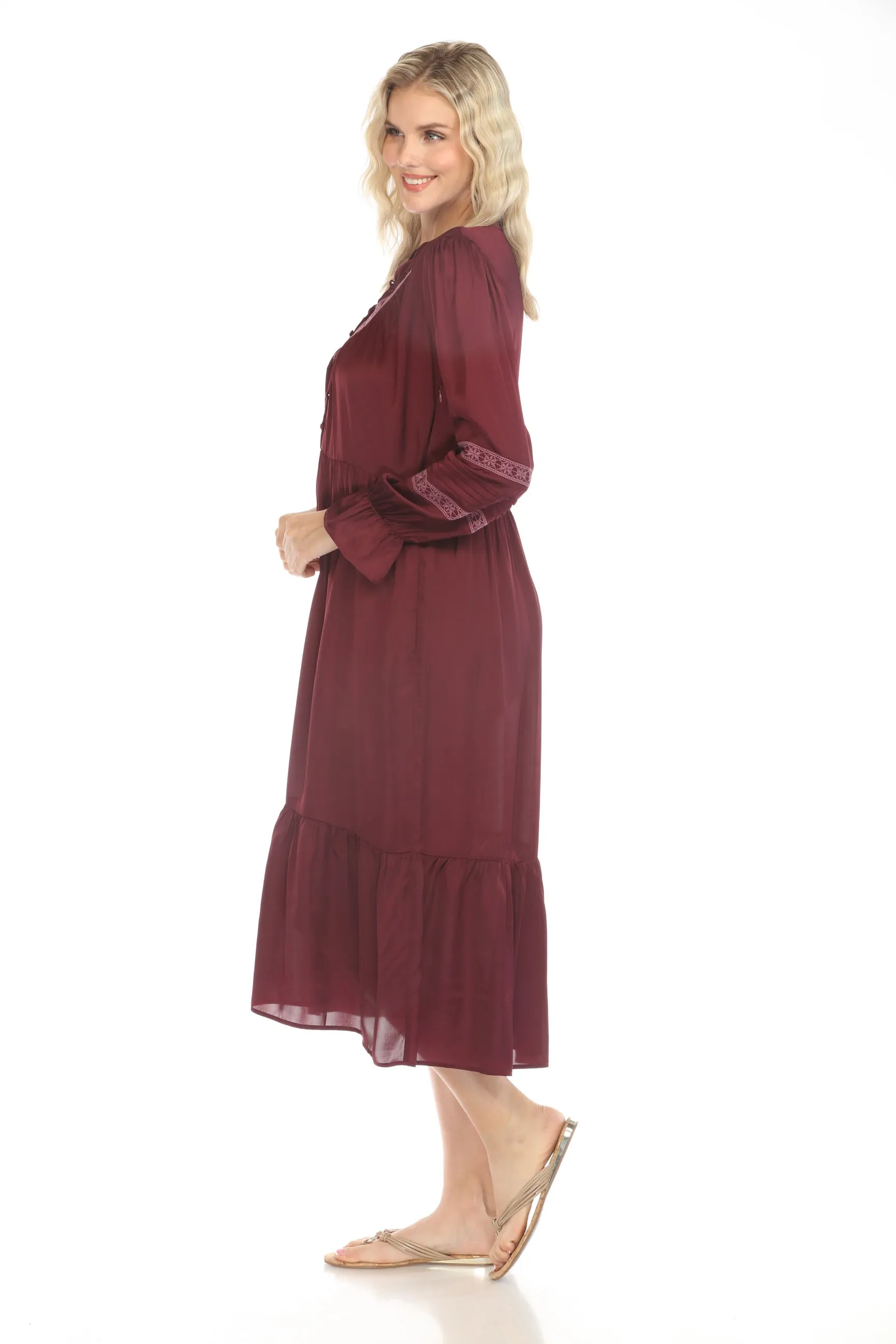 Johnny Was Calme Pleated Henley Midi Dress O31123