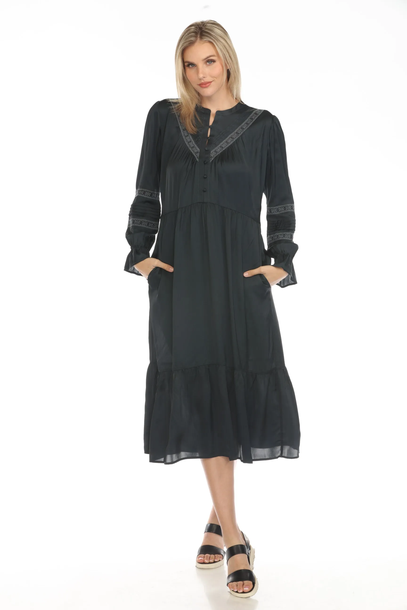 Johnny Was Calme Pleated Henley Midi Dress O31123