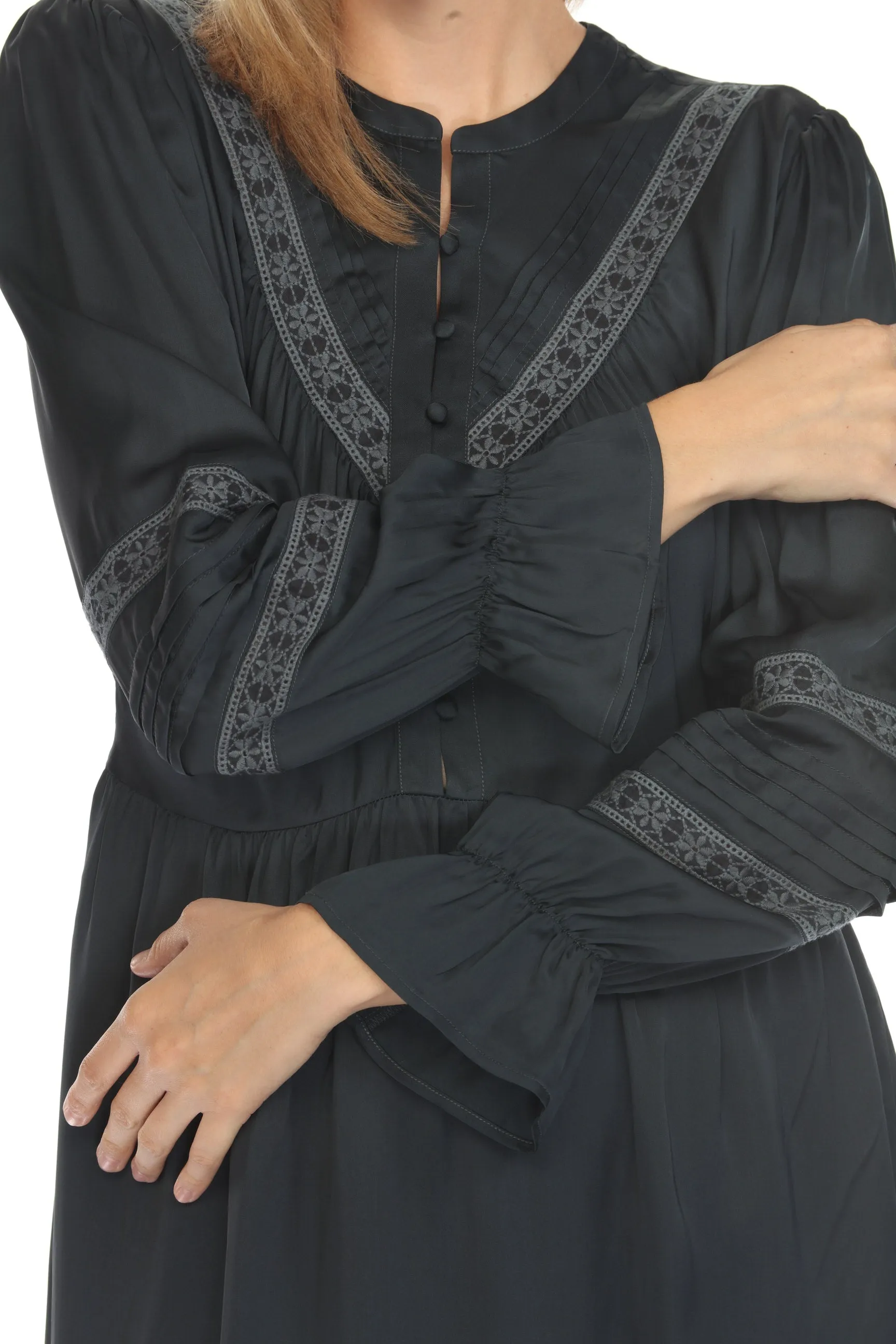 Johnny Was Calme Pleated Henley Midi Dress O31123