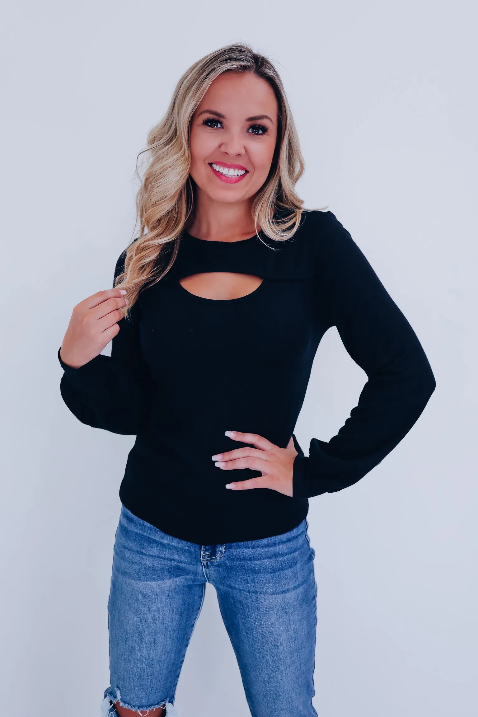 Kait Cut Out Long Sleeve Top - Black