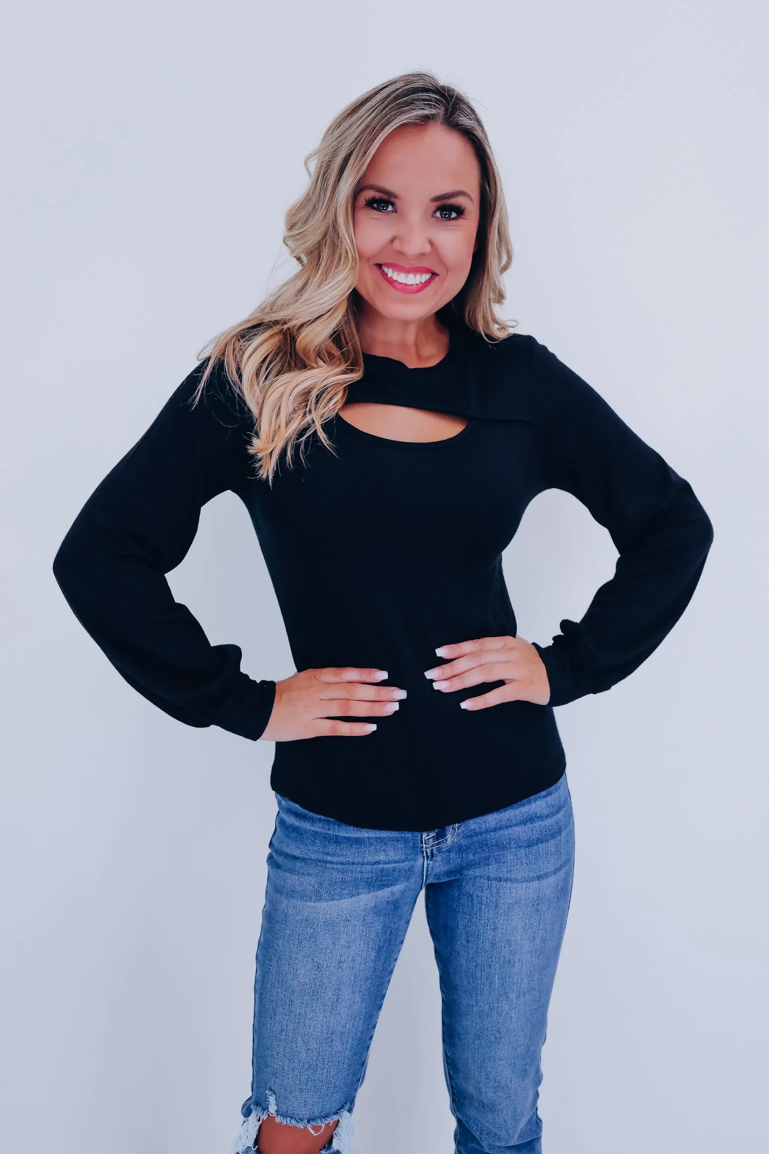 Kait Cut Out Long Sleeve Top - Black