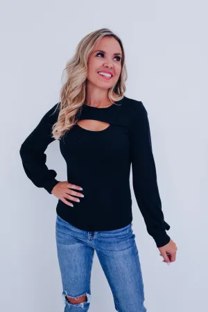 Kait Cut Out Long Sleeve Top - Black