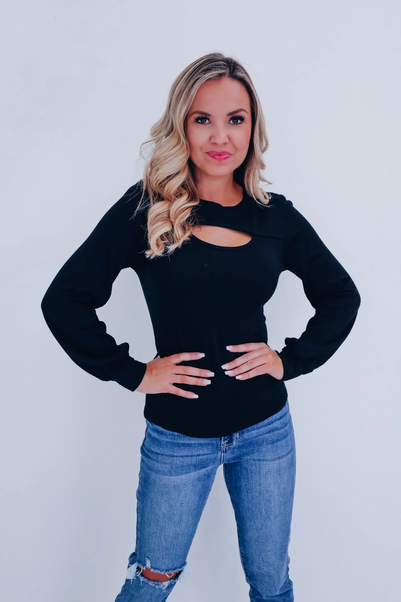 Kait Cut Out Long Sleeve Top - Black