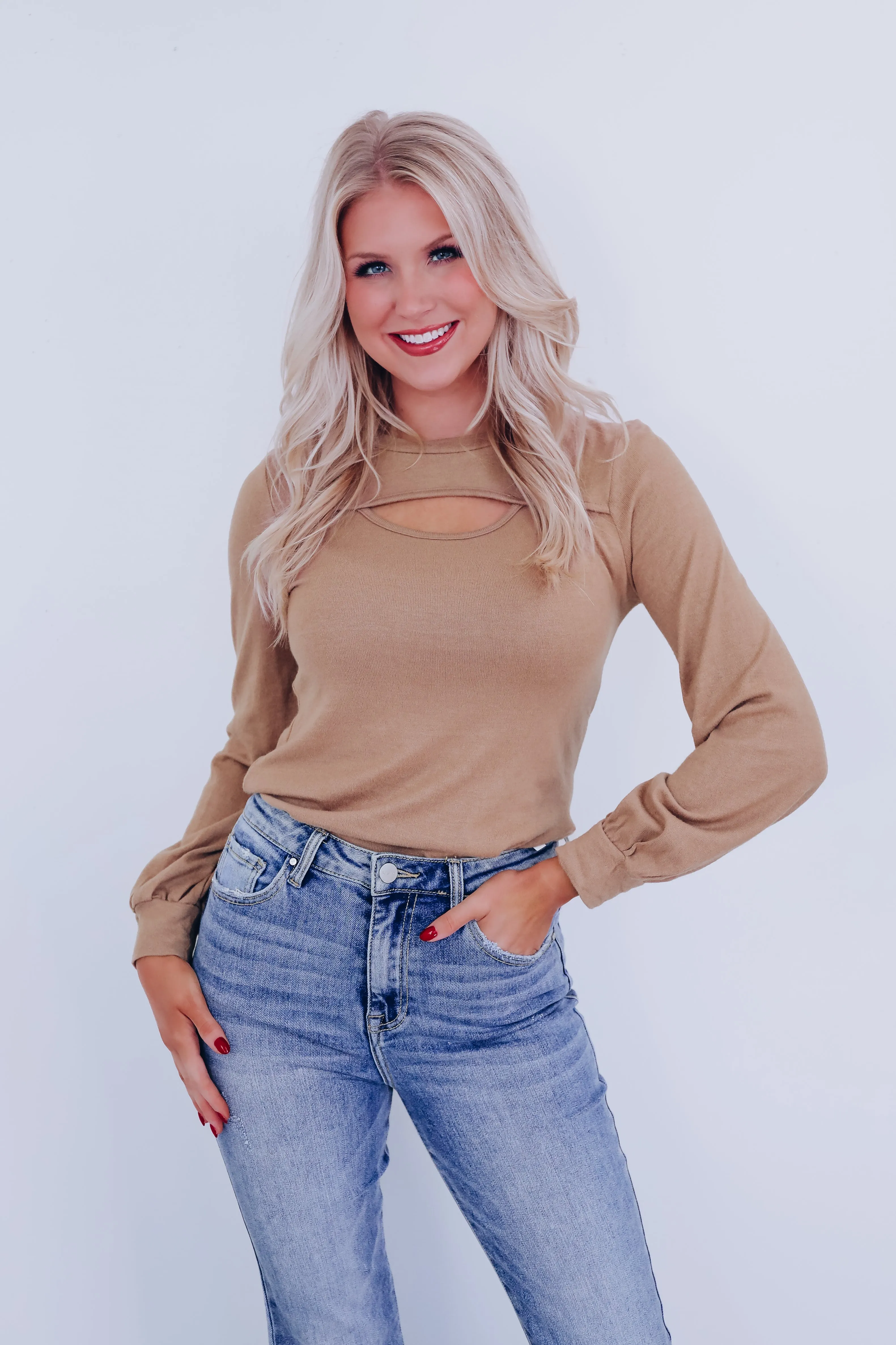 Kait Cut Out Long Sleeve Top - Tan