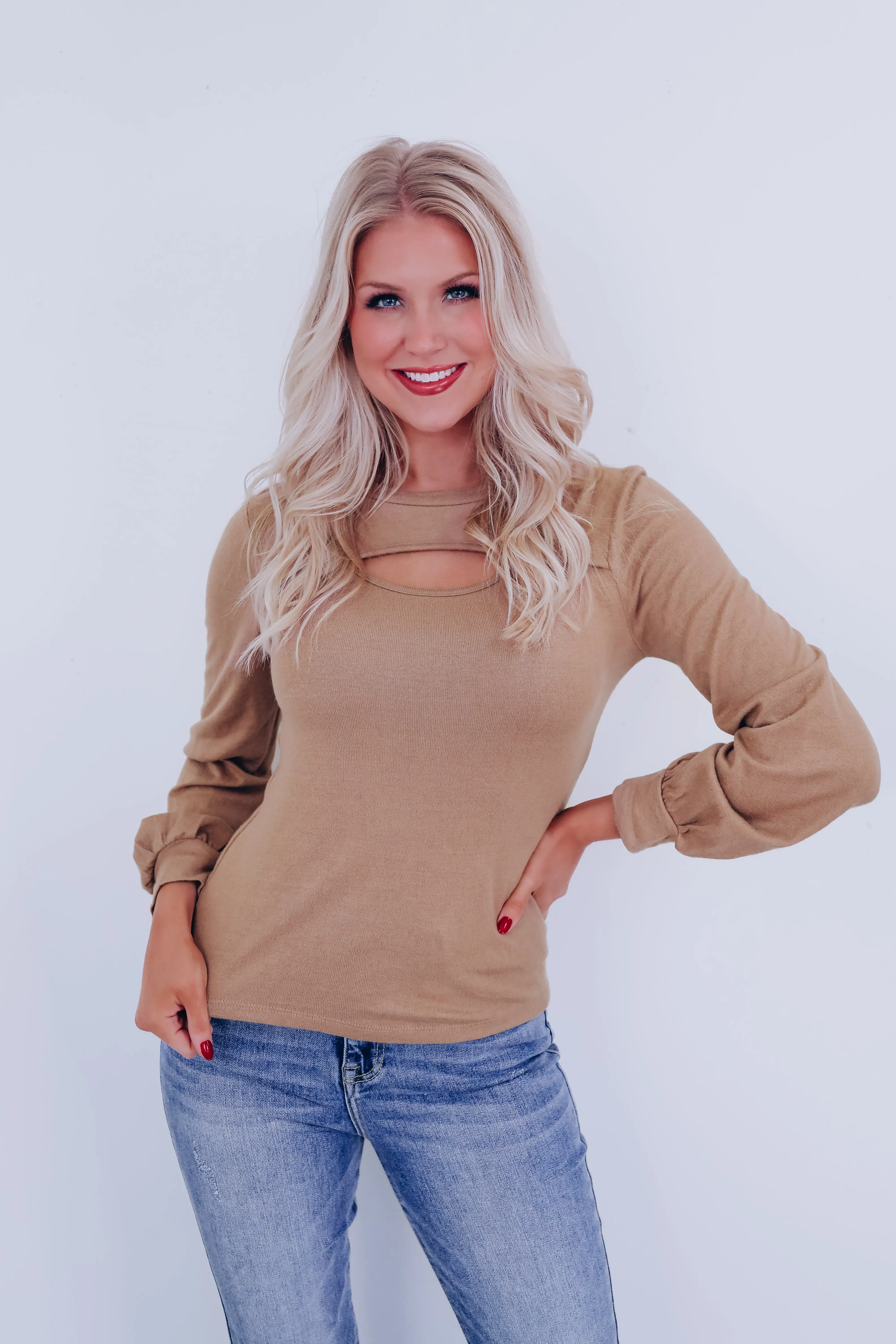 Kait Cut Out Long Sleeve Top - Tan