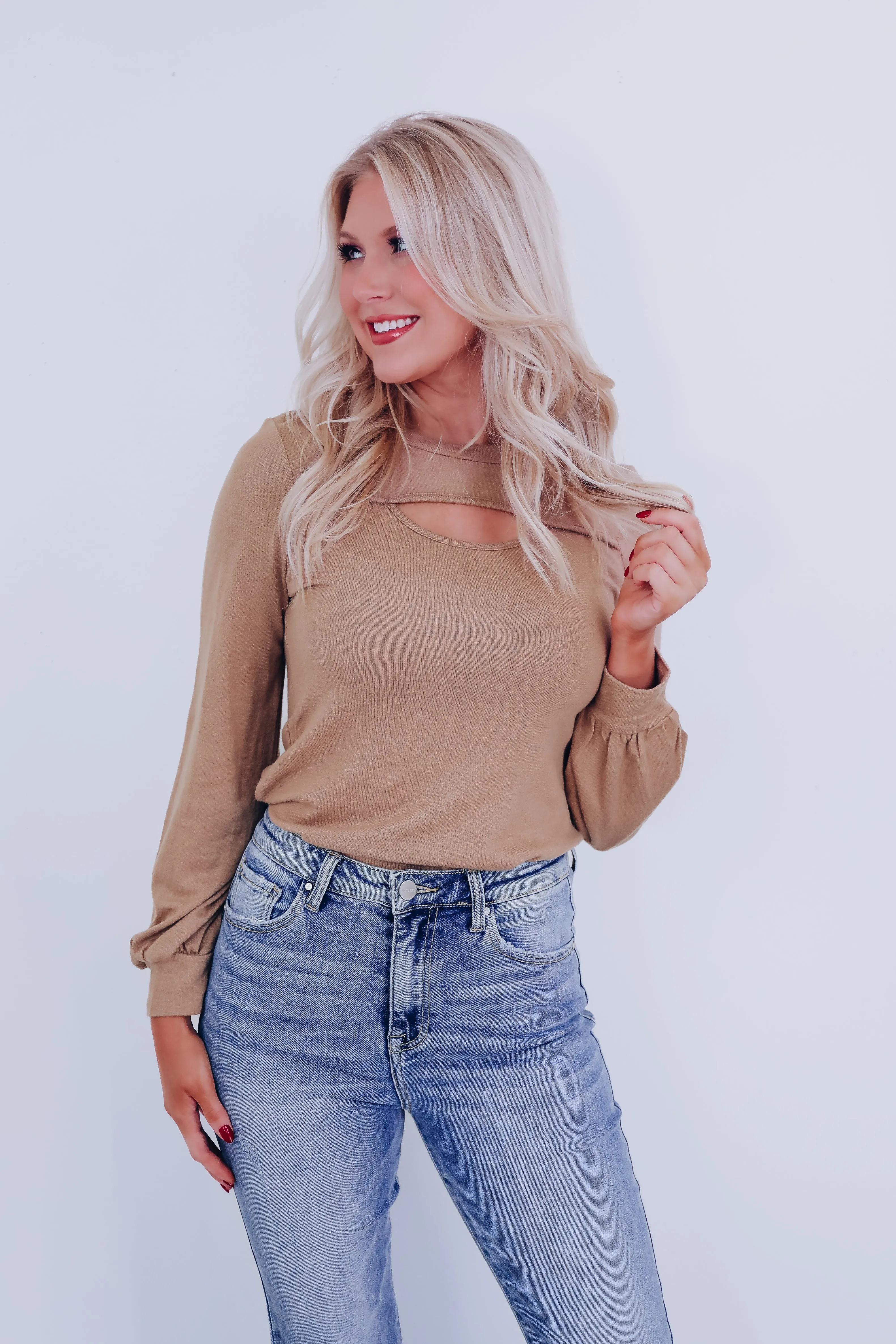 Kait Cut Out Long Sleeve Top - Tan