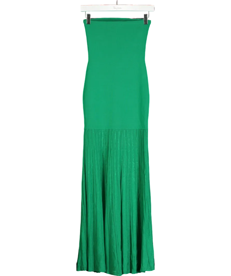 Karen Millen Green Viscose Blend Sheer Knit Bandeau Pleated Skirt Midaxi Dress UK XS