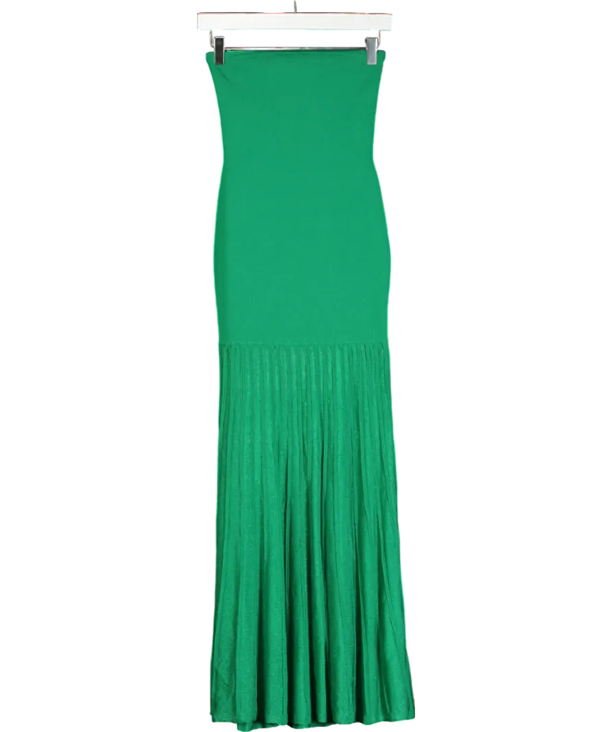 Karen Millen Green Viscose Blend Sheer Knit Bandeau Pleated Skirt Midaxi Dress UK XS