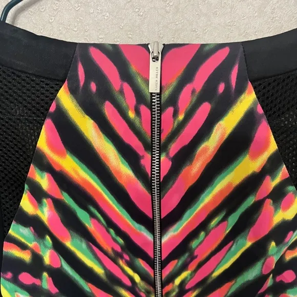 Karen Millen Multicolor Striped Neon Mesh Detail Cocktail Pencil Sheath Dress 2