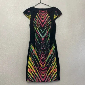 Karen Millen Multicolor Striped Neon Mesh Detail Cocktail Pencil Sheath Dress 2