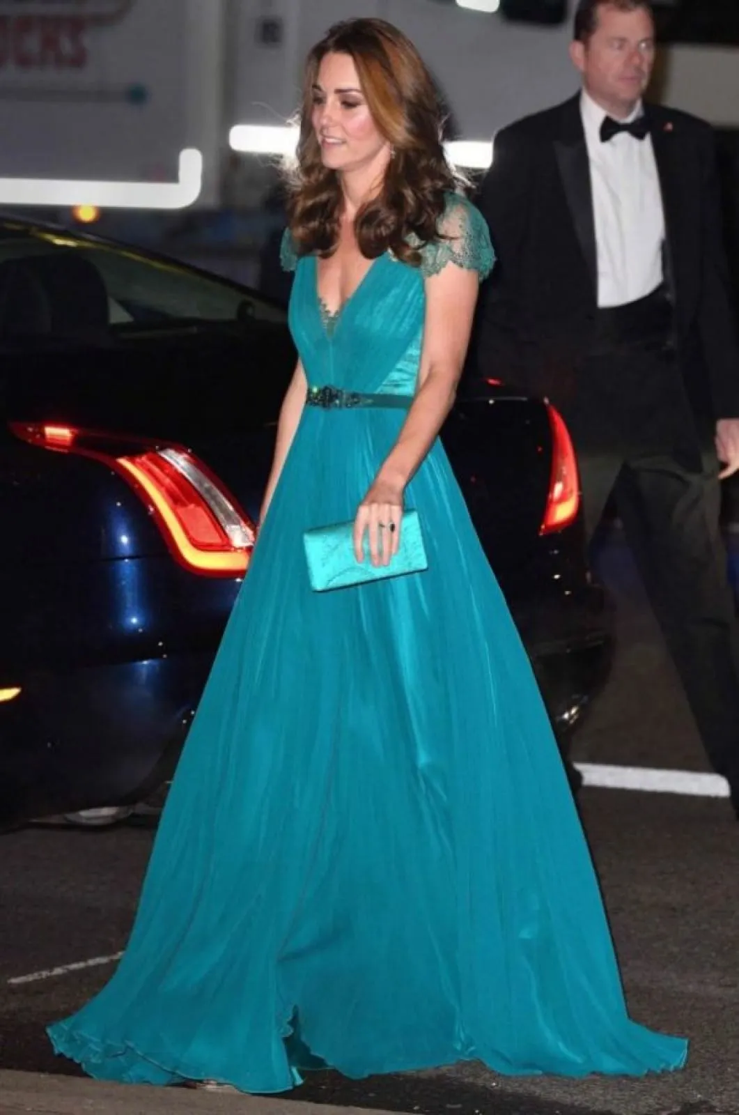 Kate Middleton A-line Blue Chiffon Lace Celebrity Dress Tusk Conservation Awards