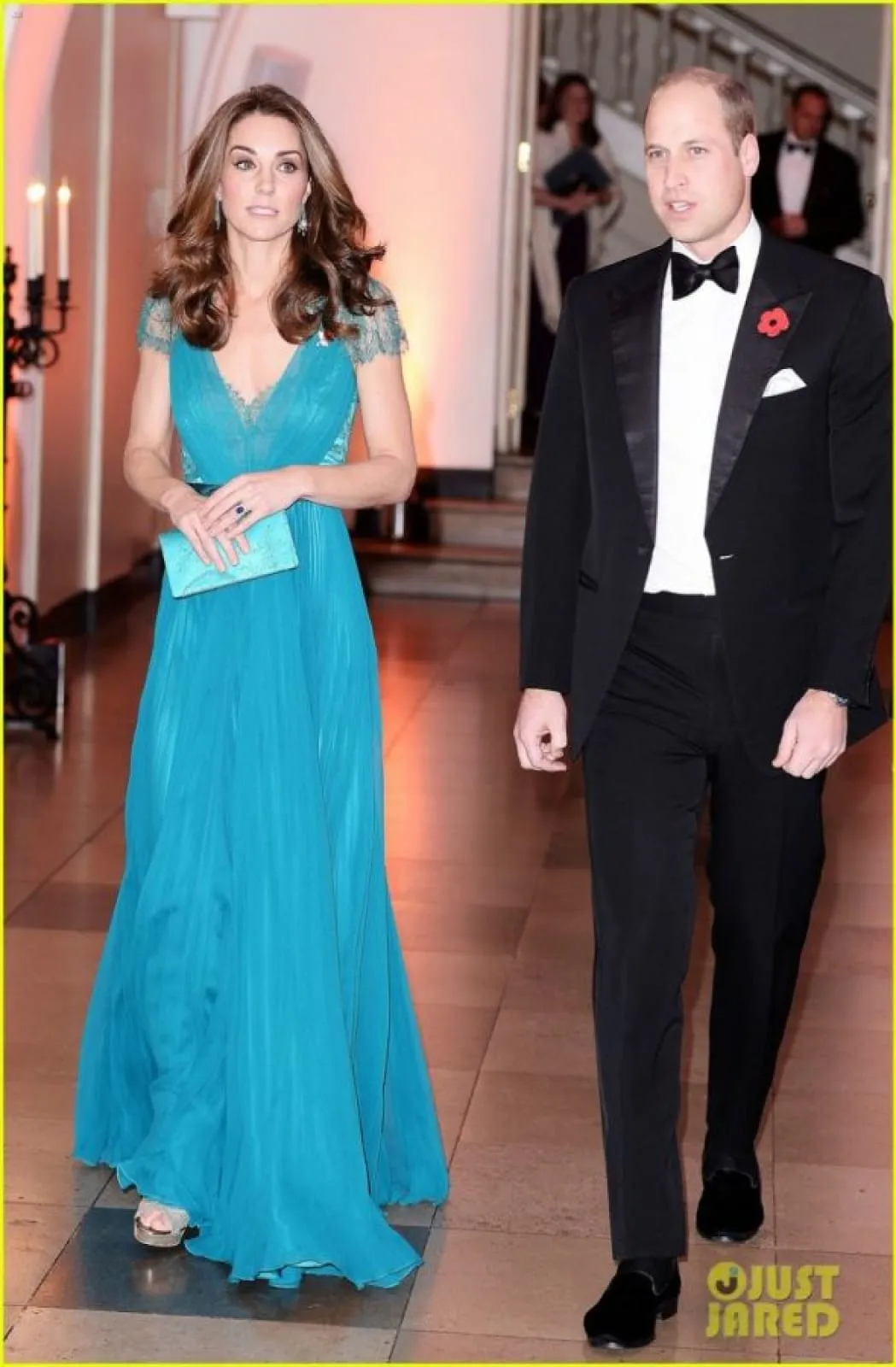 Kate Middleton A-line Blue Chiffon Lace Celebrity Dress Tusk Conservation Awards