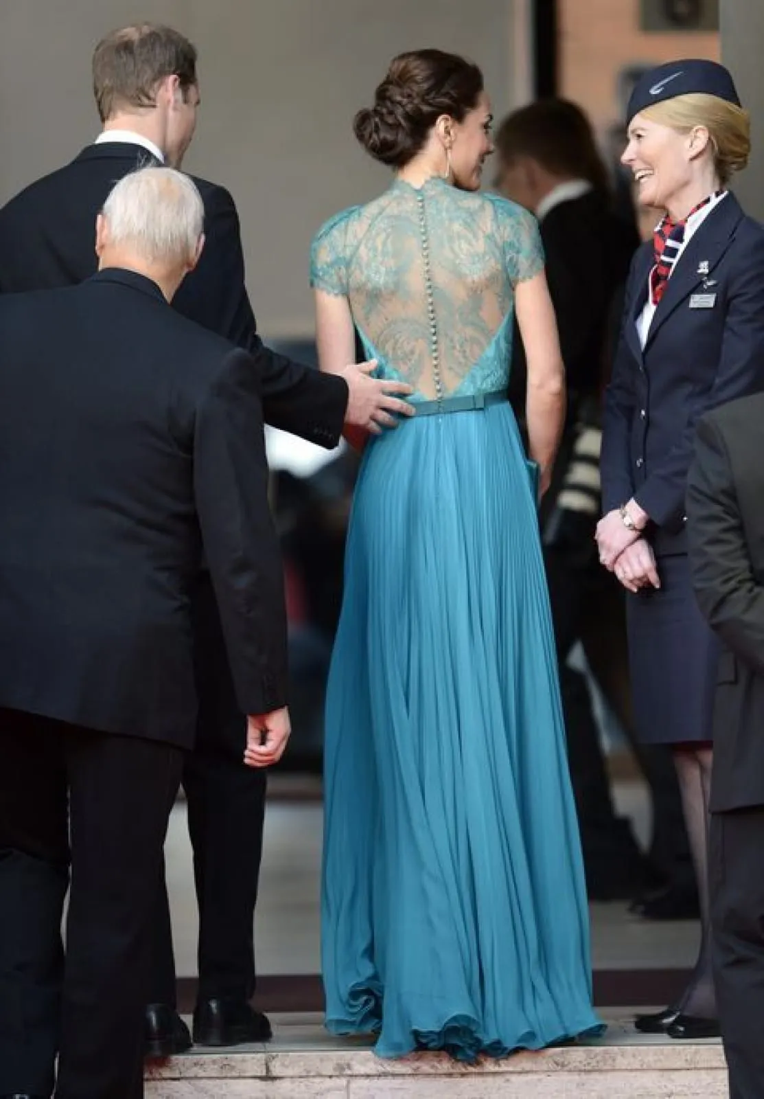 Kate Middleton A-line Blue Chiffon Lace Celebrity Dress Tusk Conservation Awards