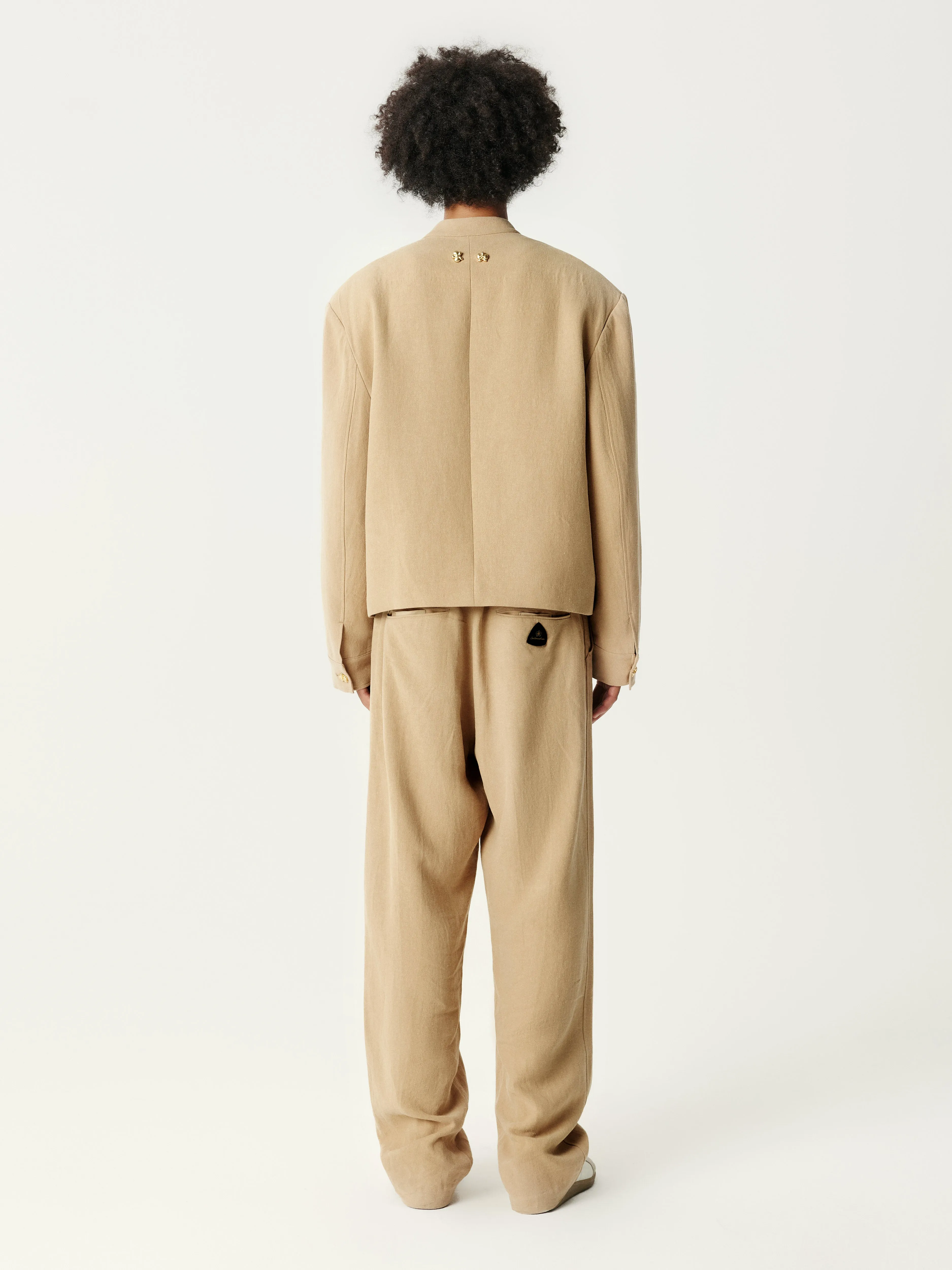 Khaki Linen Tang Suit