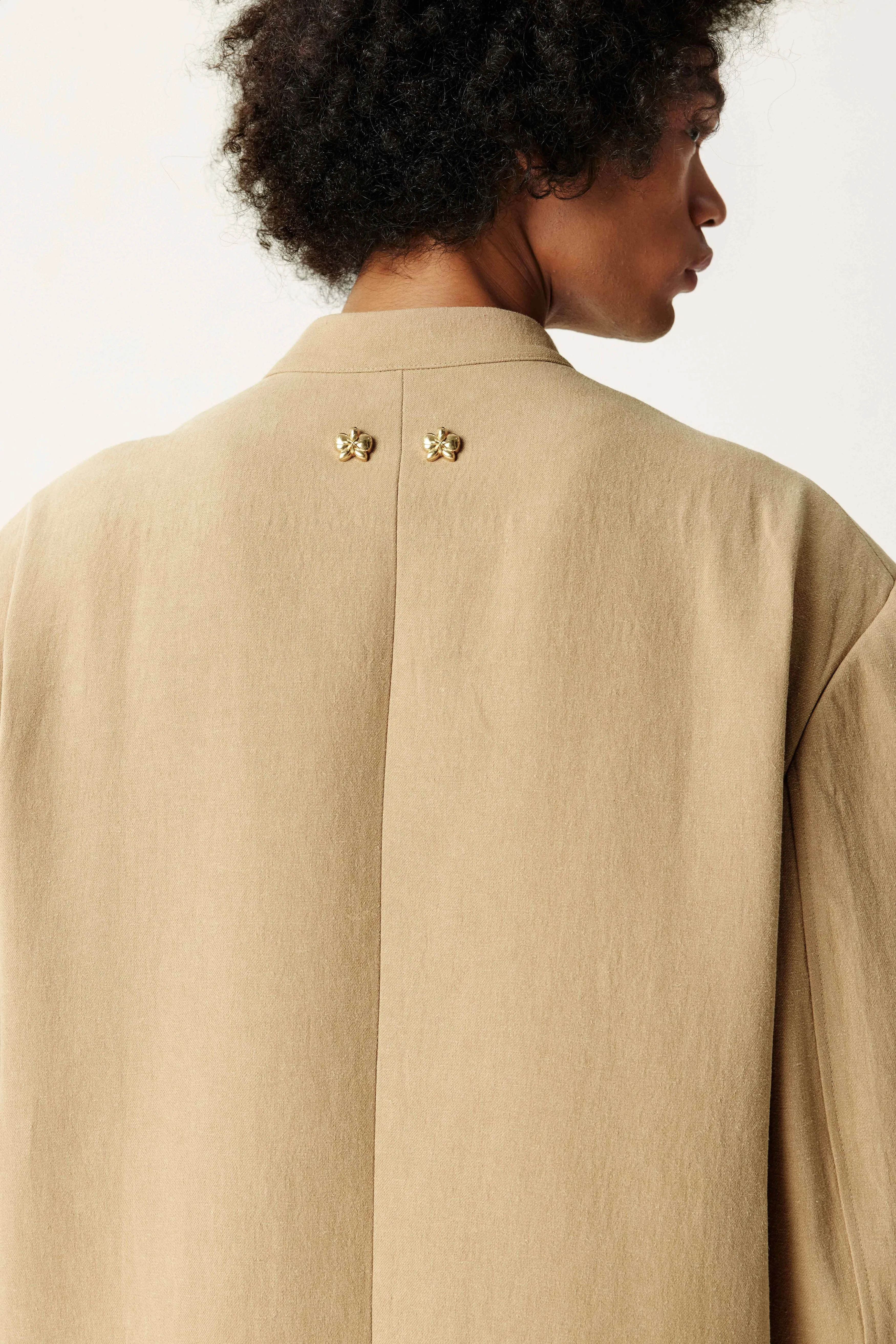 Khaki Linen Tang Suit