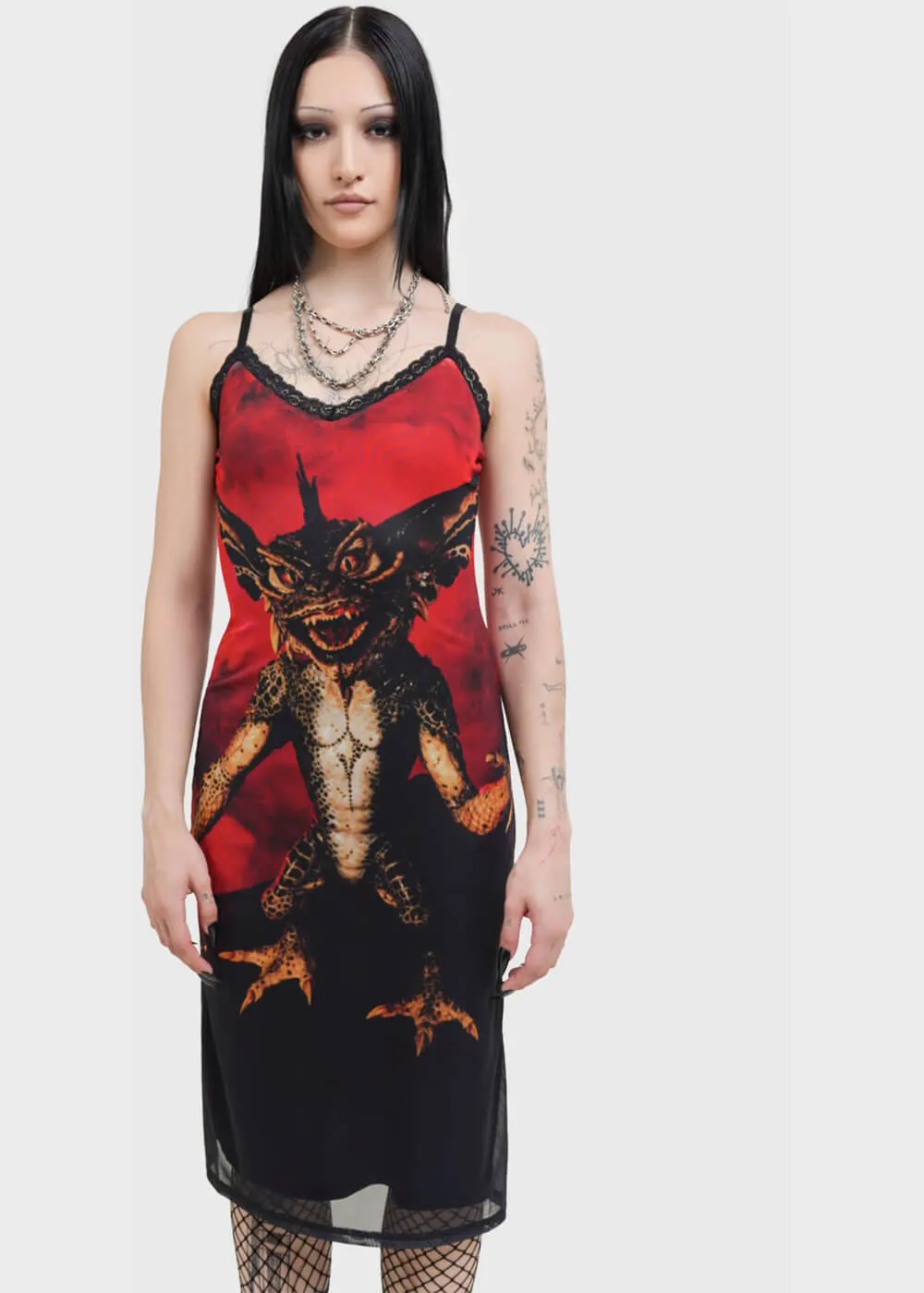Killstar x Gremlin Mohawk Mesh Midi Dress Red