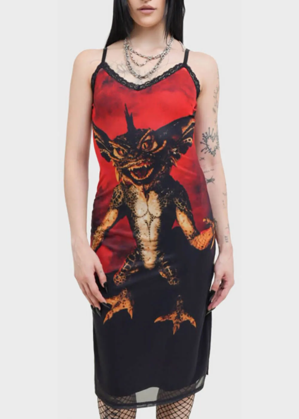 Killstar x Gremlin Mohawk Mesh Midi Dress Red