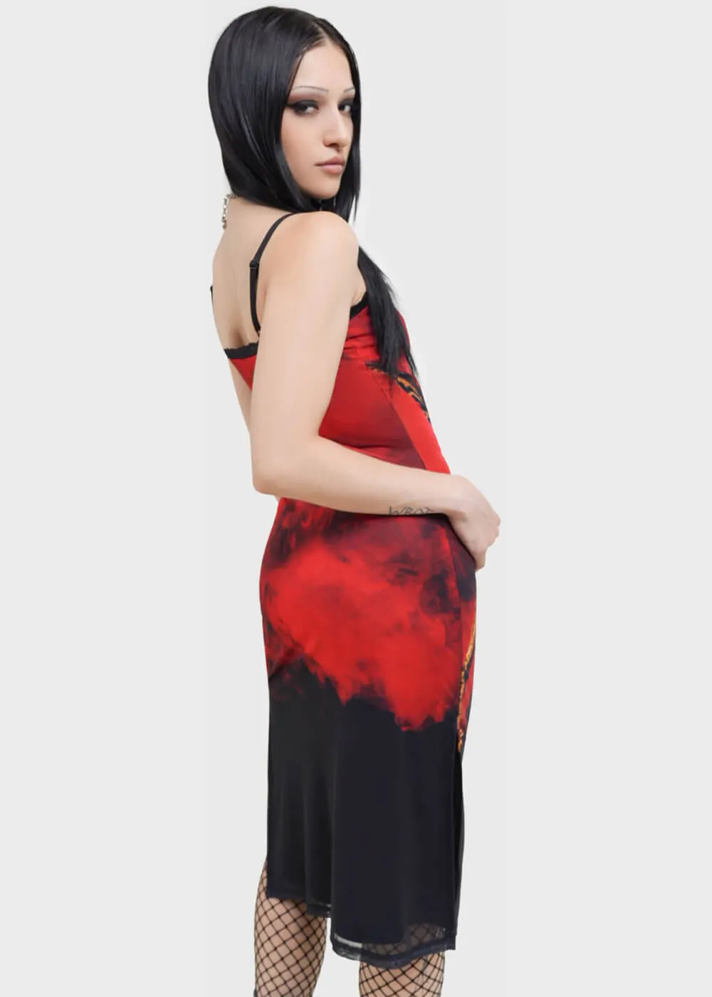 Killstar x Gremlin Mohawk Mesh Midi Dress Red