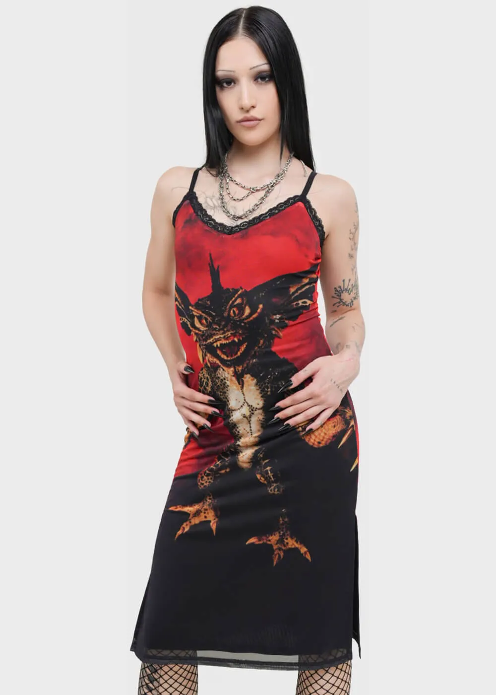 Killstar x Gremlin Mohawk Mesh Midi Dress Red