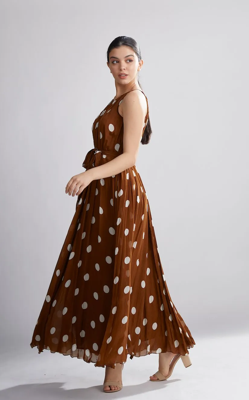 Koai   I   Brown And Cream Polka Pleated Dress
