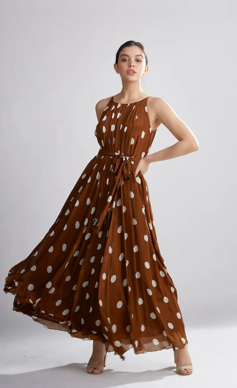 Koai   I   Brown And Cream Polka Pleated Dress