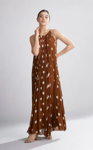 Koai   I   Brown And Cream Polka Pleated Dress