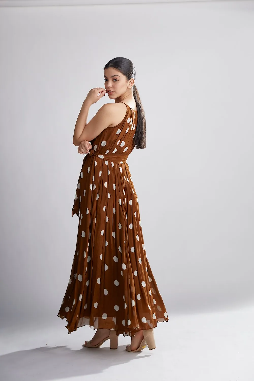 Koai   I   Brown And Cream Polka Pleated Dress