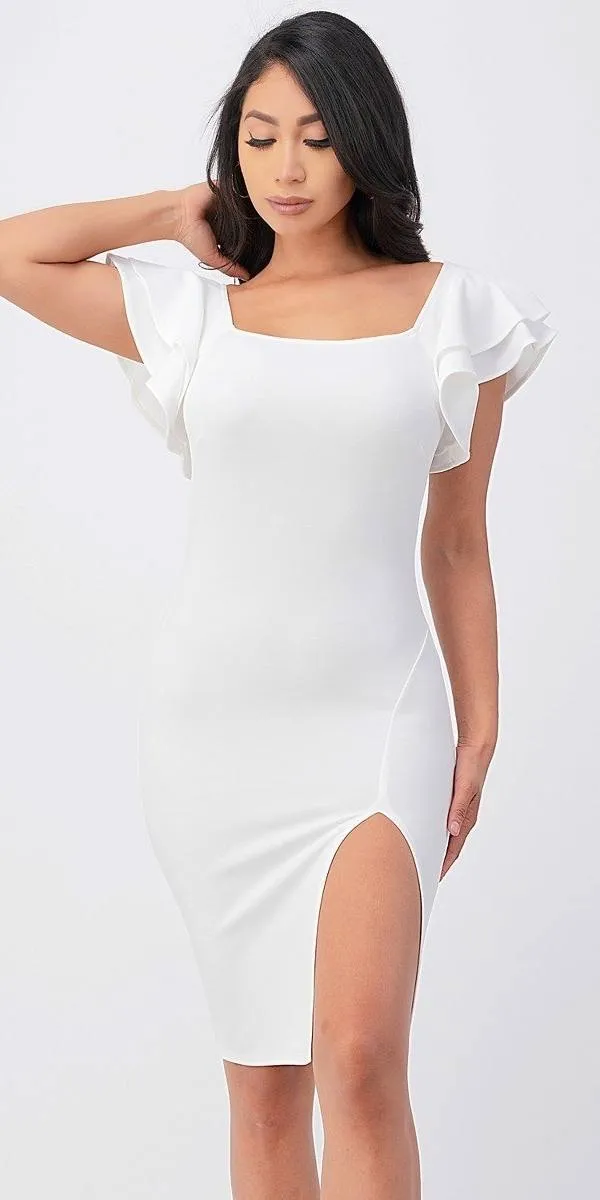La Scala 25922 Ruffle Sleeve Pencil Dress Side Slit