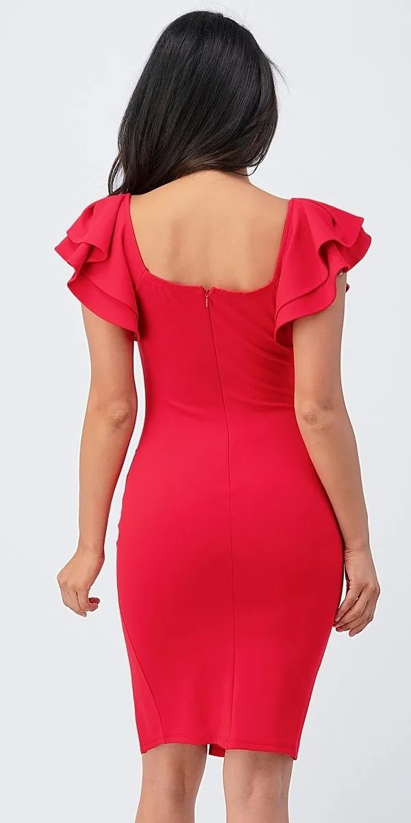 La Scala 25922 Ruffle Sleeve Pencil Dress Side Slit