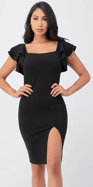 La Scala 25922 Ruffle Sleeve Pencil Dress Side Slit