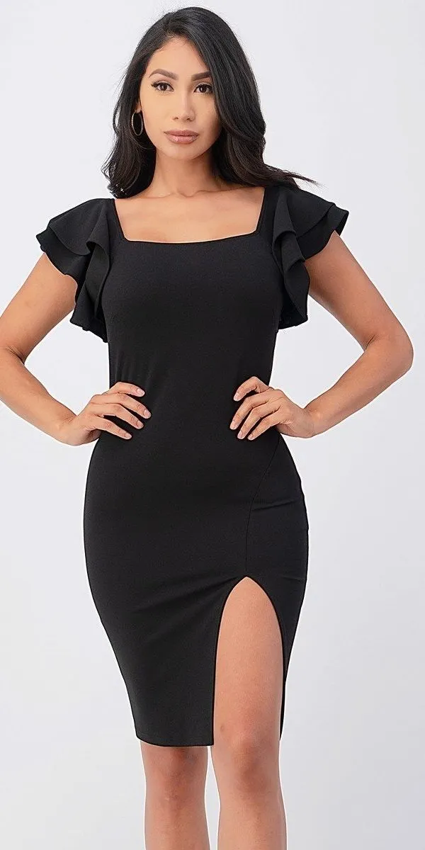 La Scala 25922 Ruffle Sleeve Pencil Dress Side Slit