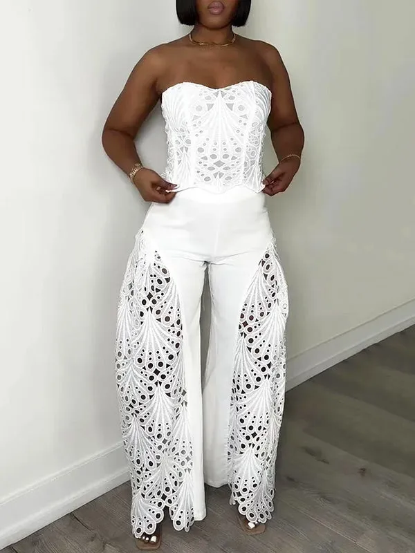 Lace Tube Top & Wide-Leg Pants Set