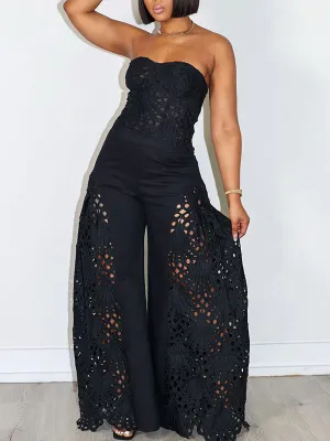 Lace Tube Top & Wide-Leg Pants Set