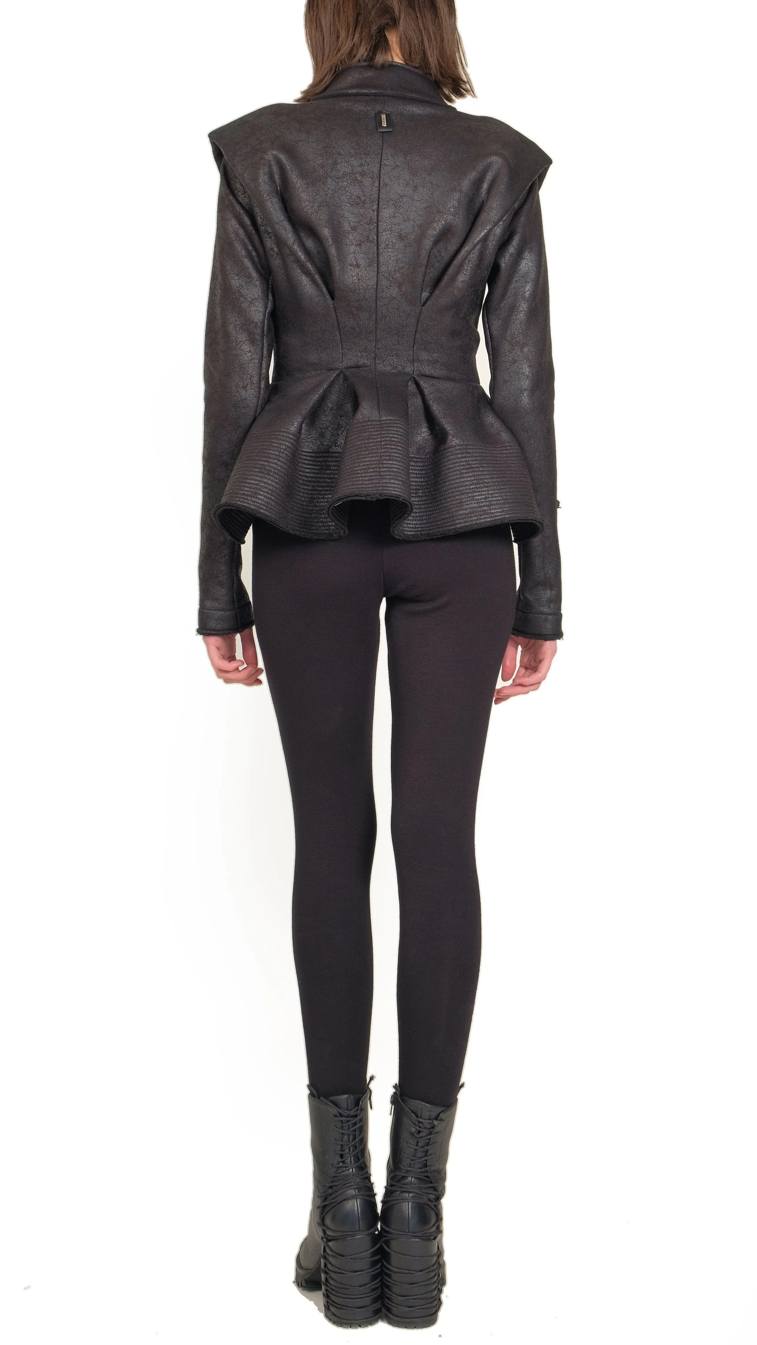 Leather Effect Ruffle Jacket