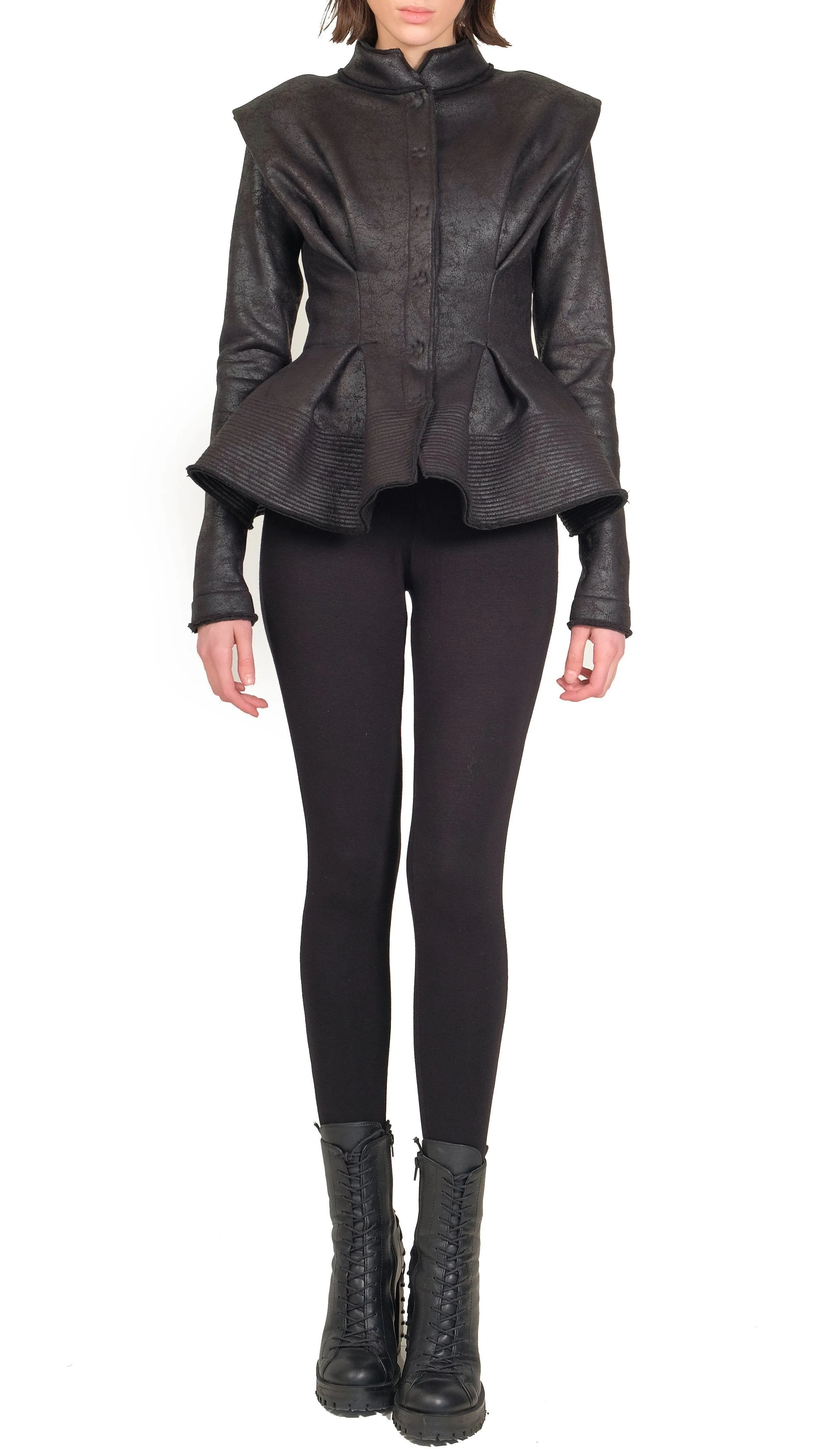 Leather Effect Ruffle Jacket