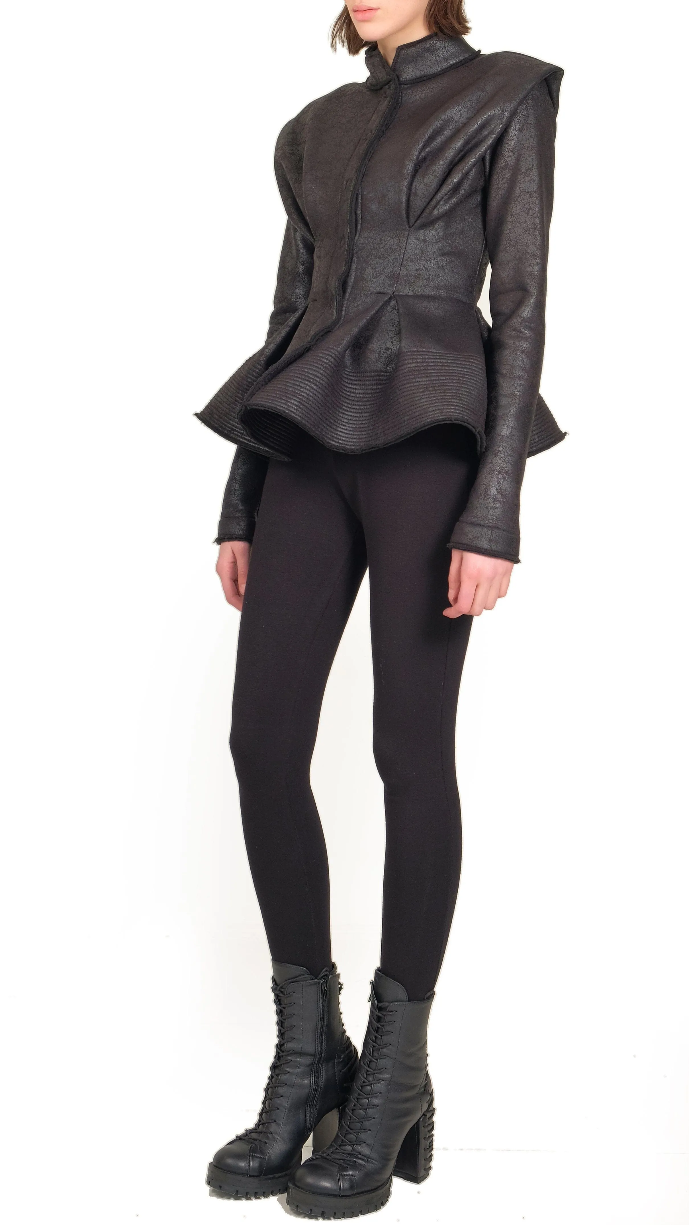 Leather Effect Ruffle Jacket
