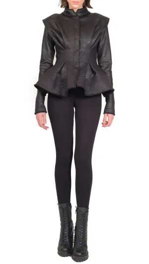 Leather Effect Ruffle Jacket