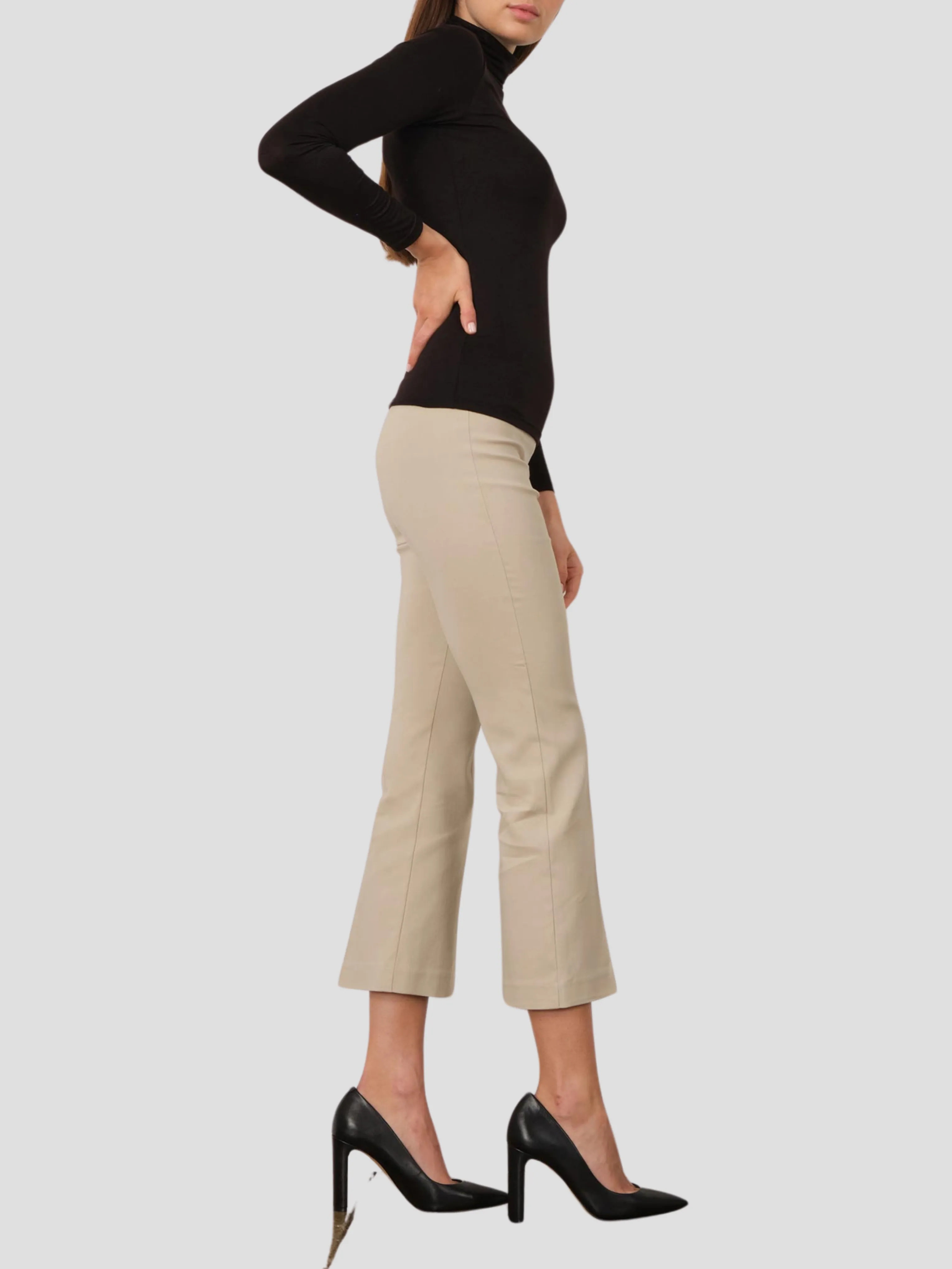 Leo Crop Flare Pant in Beige