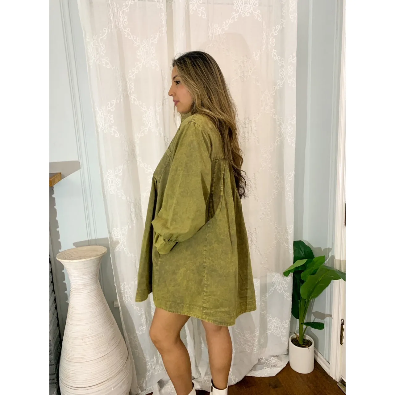 Let's Hang Out Long Sleeve Pleated Shirt Dress