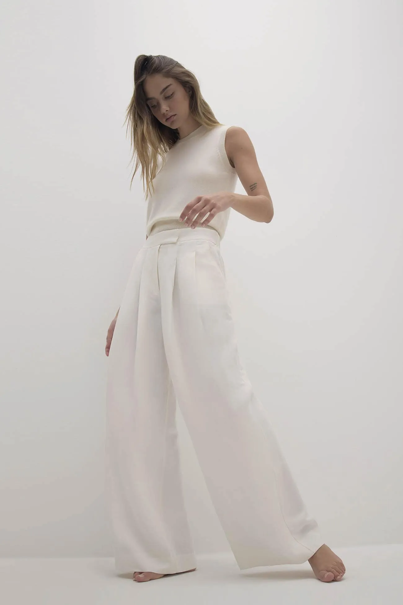 LEYNA SILK LINEN WIDE LEG PANT