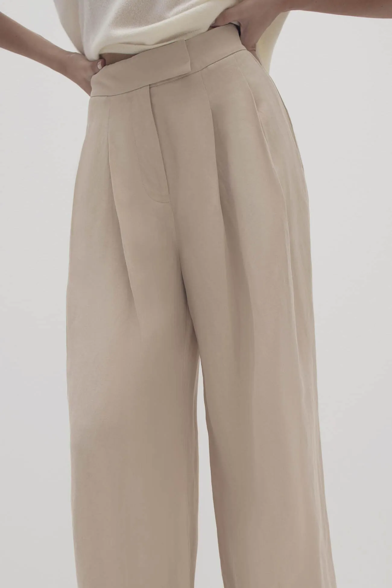 LEYNA SILK LINEN WIDE LEG PANT
