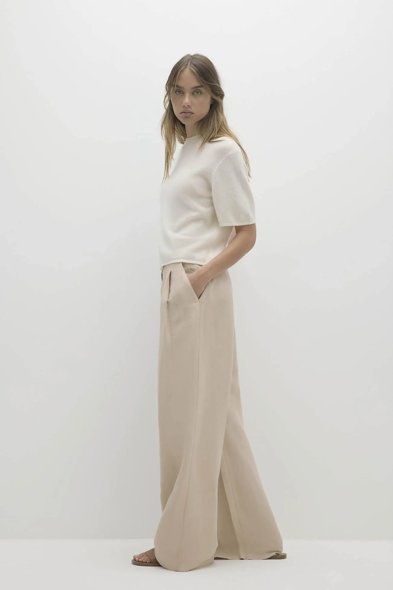 LEYNA SILK LINEN WIDE LEG PANT