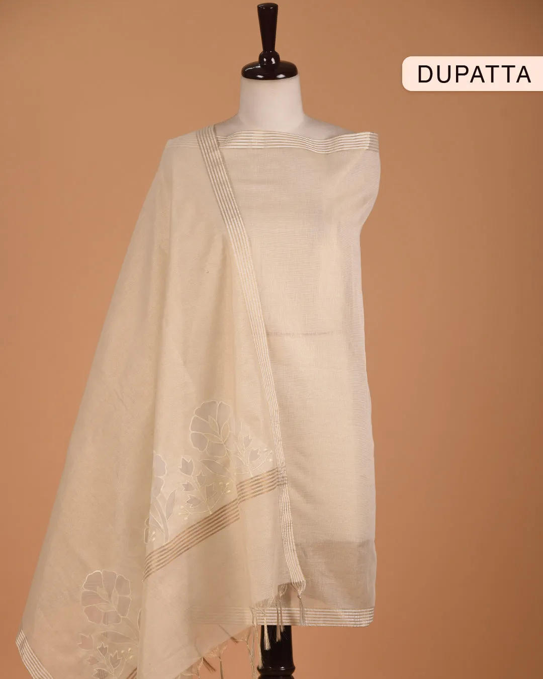 Light Beige Linen Tissue Blend Embroidered Unstitched Suit Fabric Set With Linen Tissue Blend Embroidered Dupatta