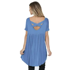 Light Blue Criss Cross Back V Neck Tunic